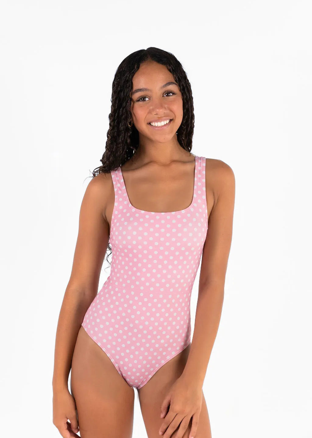 Aqua One Piece Pink Polka Dot