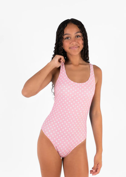 Aqua One Piece Pink Polka Dot