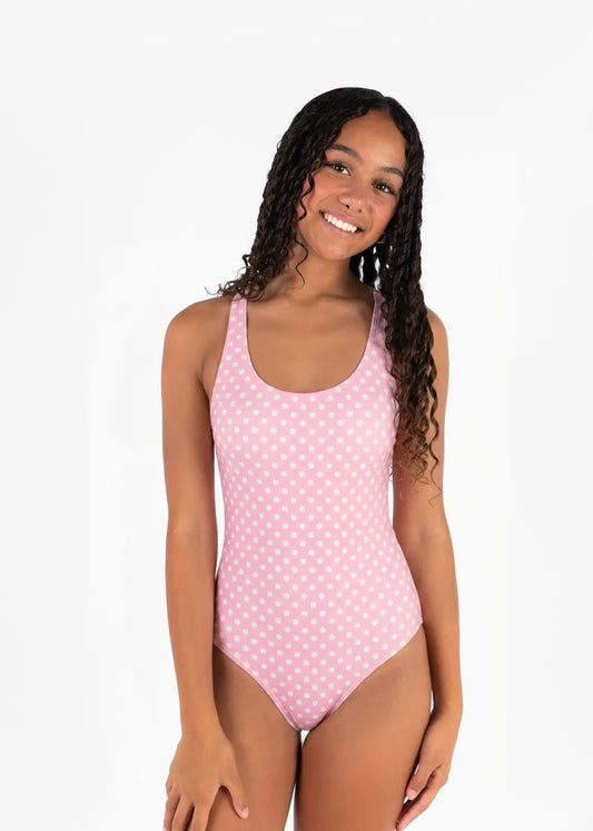 Aqua One Piece Pink Polka Dot