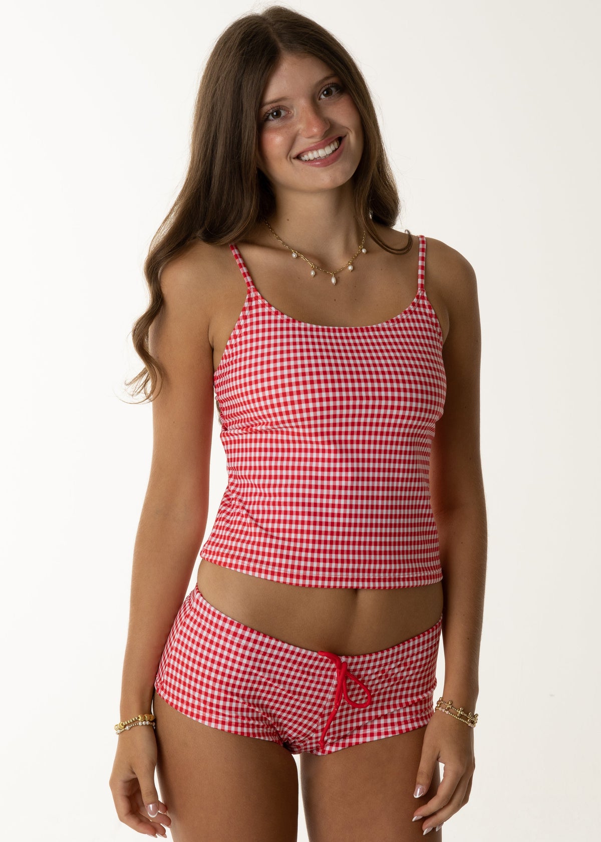 Tankini Top Red Gingham