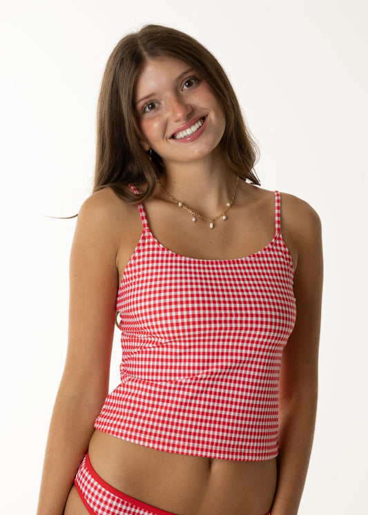 Tankini Top Red Gingham